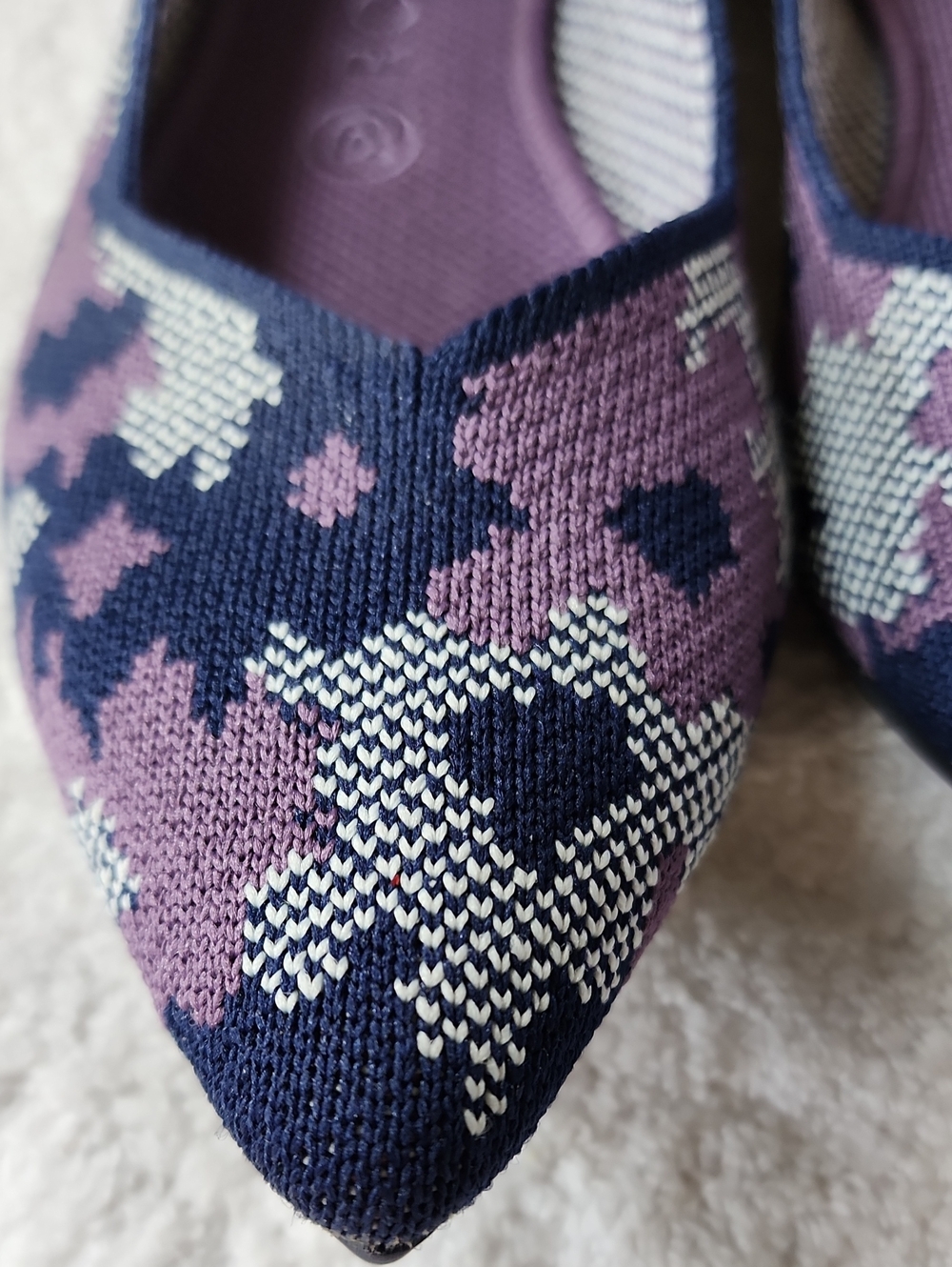 Rothy's Pointed Knit Flats in Purple, Navy & Cream Pattern - Picture 2 of 12